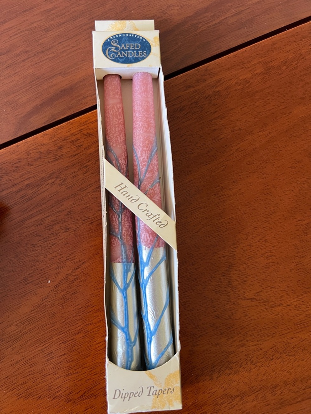 Handcrafted Pink and Silver Dipped Taper Candles - Pair